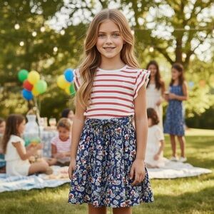 NWT Polo Ralph Lauren Girls Striped and Floral Cottonblend Dress